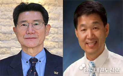 국기원 홍보특별보좌관(대변인)에 위촉된 송하칠 전 매일경제 부국장과(왼쪽) 해외 홍보를 담당할 홍보특별보좌관(대변인)으로 위촉된 미국의 이준혁 사범.