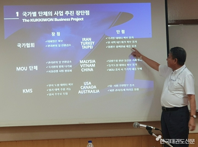 김수민 사무처장이 국기원 해외 지원·지부 설립에 대한 설명을 하고 있다.