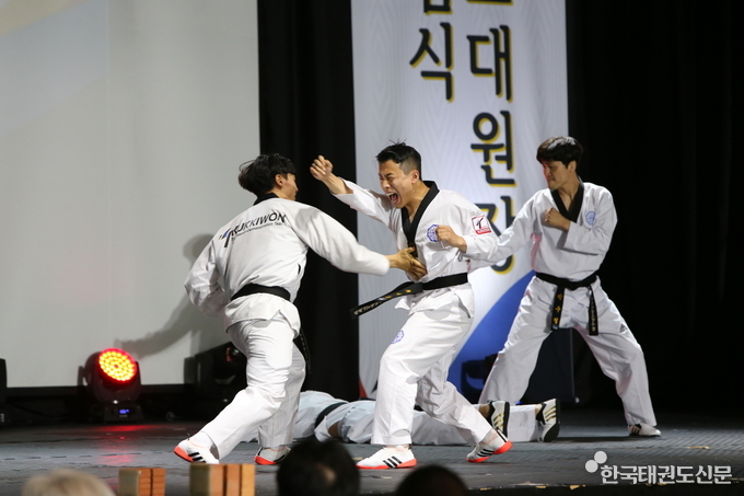국기원 태권도시범단이 화려한 고난도 시범을 선보이고 있다.