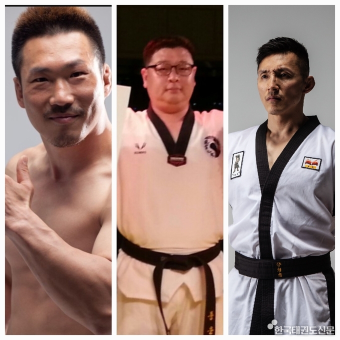 왼쪽부터 전)로드FC 파이터 박정교, 태권도 격파왕 정경호, KM격파대중문화협회장 양경진