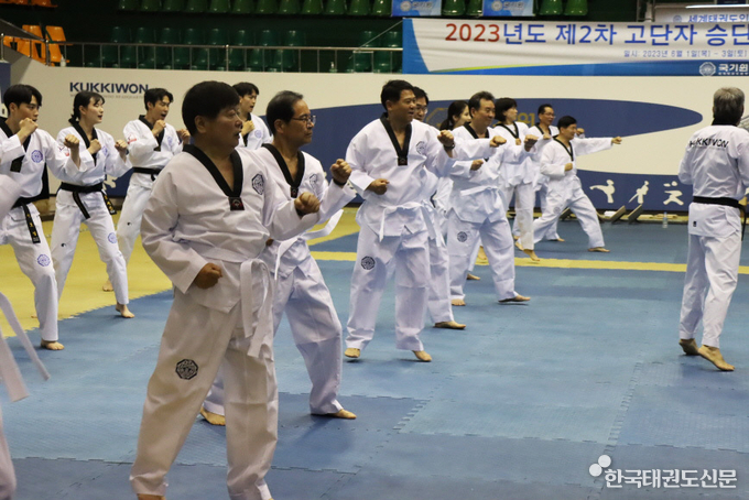 6월1일 세계태권도본부 국기원을 방문한 강남구의원들이 태권도를 배워보고 있다.
