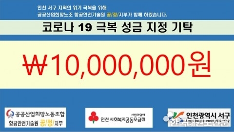 항공안전기술원 공정지부, 코로나19 극복 위해 자발적 기부